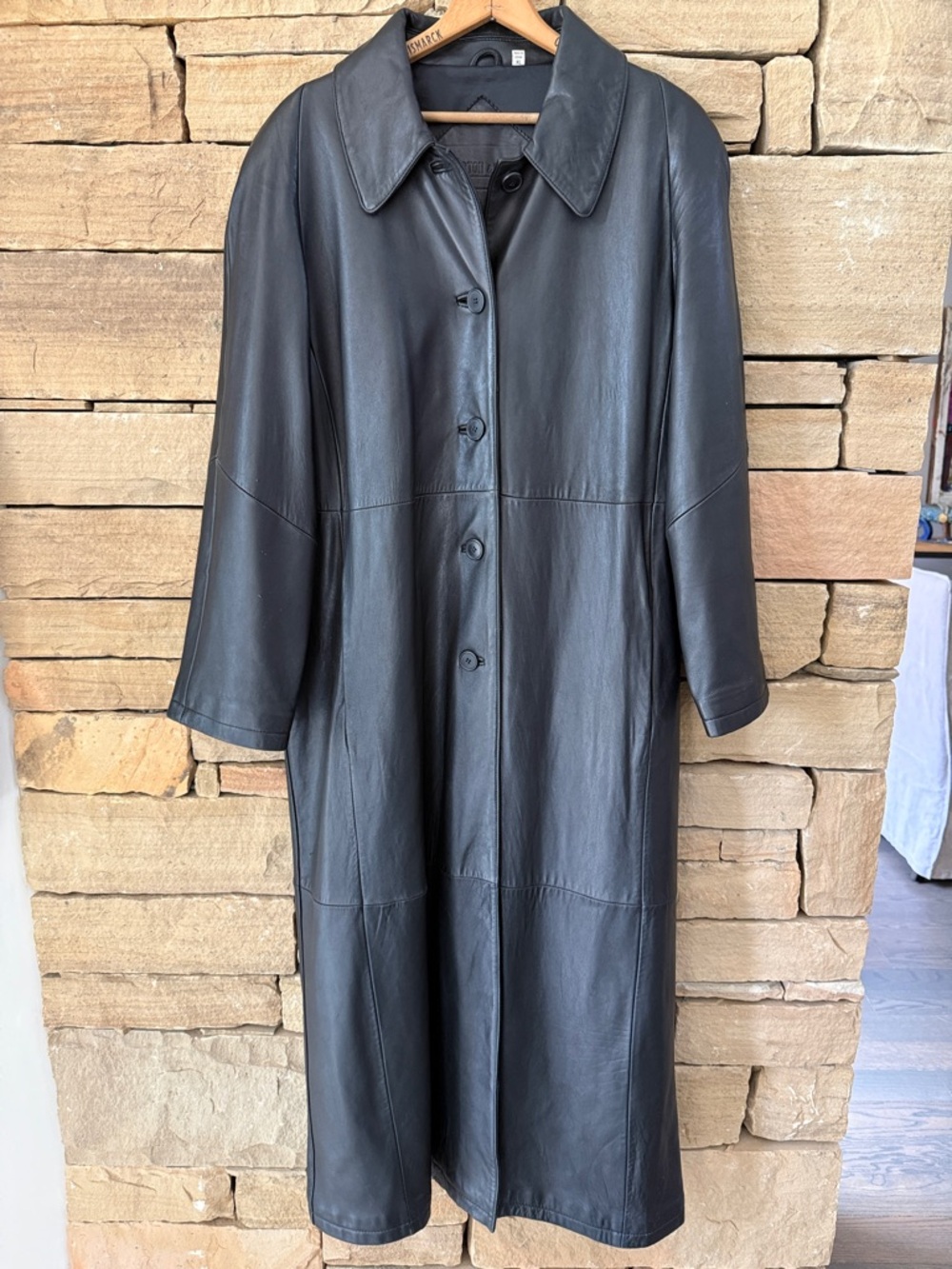 Preston & York Black Trench Long Supple Soft Lambskin Leather Coat 53” EUC